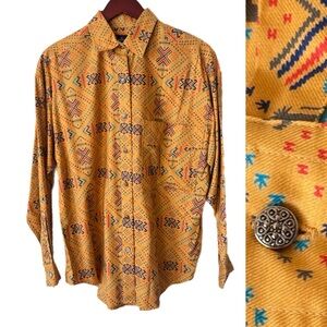 BARBARA BLUE Rare Vintage Western Shirt Engraved Buttons Sz M